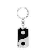 Yin Yang Balance Swivel Keychain Dog Tag Stainless Steel or 18k Gold - £39.65 GBP
