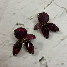 Clip On Stud Earrings Faux Garnet Leaf Shaped Pink Red Womens Fashion Je... - $39.59