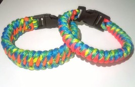 2pc Handmade Multicolored Corkscrew &amp; Dragon Teeth Paracord Buckle Bracelets - £19.78 GBP