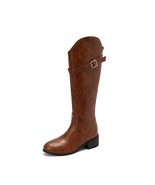Fashion Women Motorcycle Boots Faux Leather Thick Low Heel Knee High Boo... - £83.42 GBP