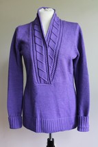 Eddie Bauer M Purple 100% Merino Wool Cable Shawl Collar Sweater - £18.72 GBP