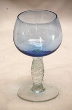 Blue Glass Wine Goblet Clear Swirl Stem Elegant Glassware - $16.82