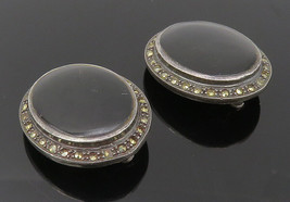 925 Silver - Vintage Black Onyx &amp; Marcasite Non Pierce Drop Earrings - EG5835 - £46.31 GBP