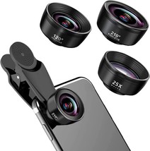 3 in 1 Phone Lens kit-210° Fisheye Lens + Macro Lens + 120° Wide Lens with Clip, - £13.34 GBP