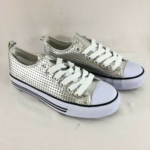 Epicstep Womens Low Top Sneakers Faux Leather Lace Up Silver Size 6 - $19.24