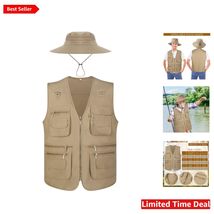 Men's Lightweight Fishing Vest &amp; Hat Set - 4 Pockets, UV Protection, Dar... - $89.05