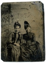 CIRCA 1860&#39;S 1/6 Plate 2.38X3.25 TINTYPE Two Beautiful Women in Stunning Dresses - £14.49 GBP