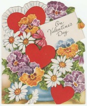 Vintage Valentine Card Flowers Hearts Daisies Pansies A-Meri-Card 1950&#39;s - $6.92