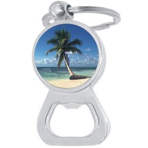 Palm Tree Paradise Beach Bottle Opener Keychain - Metal Beer Bar Tool Key Ring - £8.63 GBP