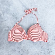 Shade &amp; Shore Tie Halter Bikini Bra Top Red White Striped Underwire Wome... - $19.79