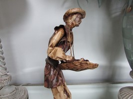 Vtg Paper Mache Figurine Mexican Folk Art Man With Straw Tray Of B EAN S 12.75&quot; - £19.42 GBP