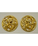 EDOUARD RAMBAUD PARIS Vtg Gold Tone &amp; Faux Pearl Statement EARRINGS Clip On - £70.36 GBP