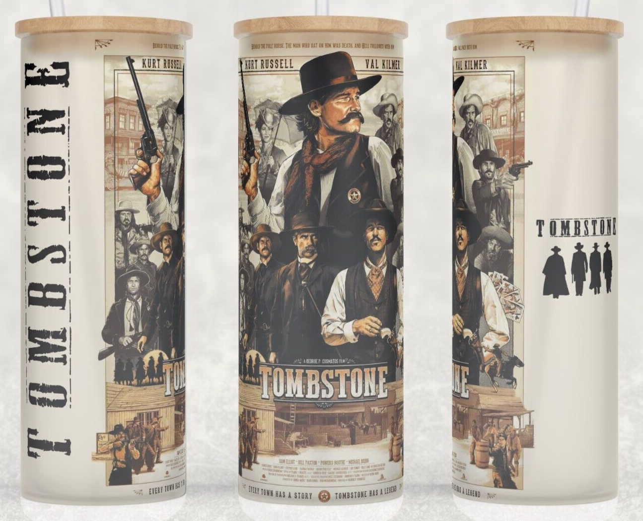 Primary image for Frosted Glass Tombstone 1993 Movie Western Wyatt Earp Cup Mug Tumbler 25oz