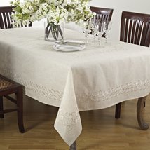 SARO LIFESTYLE Swirling Collection Design Tablecloth, 67&quot; x 160&quot;, Natural - £67.47 GBP+