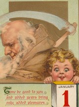 A/S Frances Brundage Father Time &amp; Cute New Year Babe Antique Postcard - £15.81 GBP