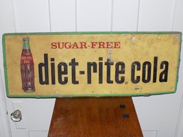 Vintage 1961 Diet-Rite Cola Sugar Free Soda Embossed Metal Sign - $450.45