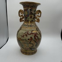 Vintage Antique Handpainted Royal Satsuma vase 14&quot;  Pheasants Floral - £62.02 GBP