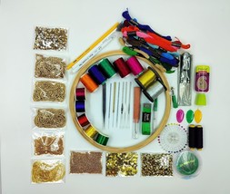 Pack of 51 0&quot; Hoop Aari/Maggam Work Materials, Embroidery Materials kit - $56.77