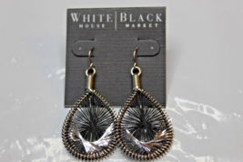 White House Black Market French Wire Earrings Black W Silver Fans - $17.79