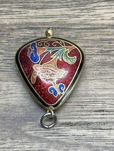 Vintage Cloisonne Enamel Maroon Floral Double Sided Pendant Charm Estate... - $9.89