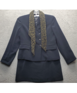 ASL Kasper 2 Piece Suit With Scarf Womens Petite 6 Black Lined Double Br... - $29.30