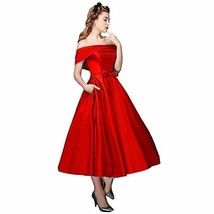 Off The Shoulder Short Tea Length Beaded Prom Homecoming Dresses Red US 2 - $66.32