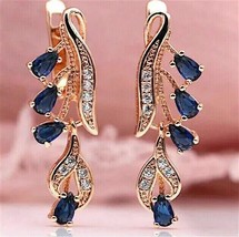 2Ct Pear Cut Lab Created Sapphire Women Drop/Dangle Earring 14k Rose Gold Plated - £137.90 GBP
