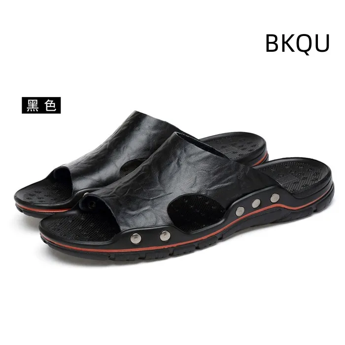 Genuine Leather Slippers for Men Casual Big Size Wear-Resistant Non-slip Fashion - £26.43 GBP