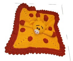 Hand Knit Baby Lovey Giraffe Security Blanket Plush Stuffed Animal Brown Orange - £15.04 GBP