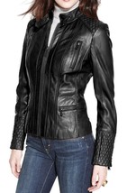 Women&#39;s Genuine Lambskin Real Leather Motorcycle Slim fit Biker Jacket - WJ061 - £80.08 GBP+