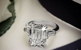 Emerald Cut 2.80Ct Three Simulated Diamond Engagement Ring 14k White Gold Size 7 - £199.71 GBP