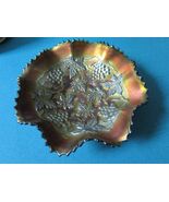 Northwood dark marigold carnival glass ruffled bowl Grapes &amp; Cable - €103,80 EUR