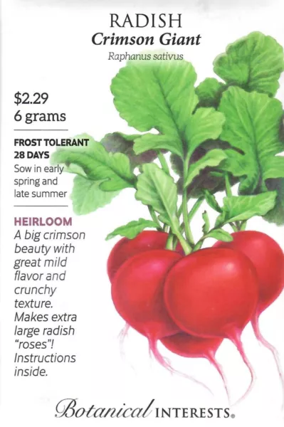 Radish Crimson Giant Heirloom Vegetable Seeds - Botanical Interests 12/24 Fresh  - $8.10