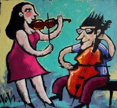 Vladimir Vova Original Hand Signed  Music Musicians Violin Cello Art - £949.63 GBP