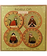 Oneida Fiddlestix Holiday Cats Salad Dessert Plates Set of 4 With Box  - €25,45 EUR