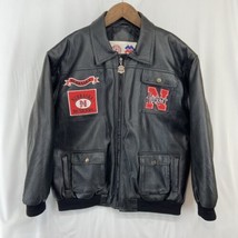 Boys VTG 90s Mighty Mac Nebraska Cornhuskers Patch Logo Faux Leather Jacket - $61.74