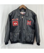 Boys VTG 90s Mighty Mac Nebraska Cornhuskers Patch Logo Faux Leather Jacket - $84.07 CAD