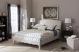 Aya French Classic Modern Style Beige Linen Fabric Queen Size Platform Bed - $9,929.86 MXN