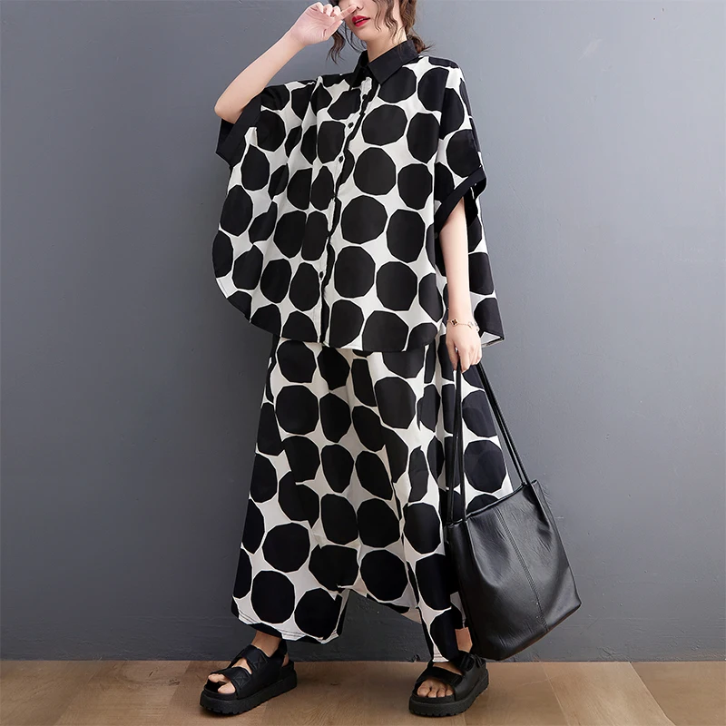 Japanese Style Print Polka Dots Street Wear Fashion Women Clothes Sets Loose Blo - £192.24 GBP
