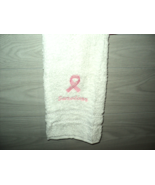 Breast Cancer Survivor Ribbon Embroidered Luxury White Hand Towel Support - £17.50 GBP