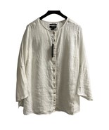 Tahari Top Women 1X White Linen Button Down Tunic Beach Lagenlook Coasta... - $61.75 CAD
