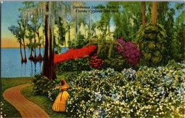 Gardenias line the path on Cypress Gardens Florida  Vintage Postcard  (D7) - £3.85 GBP