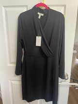 NWT Women’s Halston Black Faux Wrap Dress Size Medium Stretch/slimming Drape - £22.55 GBP