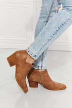 MMShoes Trust Yourself Embroidered Crossover Cowboy Bootie in Caramel - £59.81 GBP