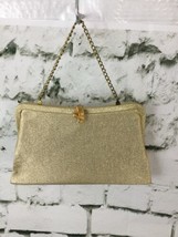 Vintage Clutch Glamour Handbag Gold Toned Metallic Metal Clasp 9” X 6” - £19.48 GBP