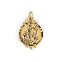Antique Bird Wishbone Seed Pearl Necklace Pendant Charm 14K Yellow Gold,... - £392.27 GBP