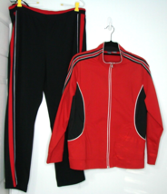 SJB Active Red Black Track Suit Set Size Womens XL PXL Full Zip Jacket and Pants - $24.02