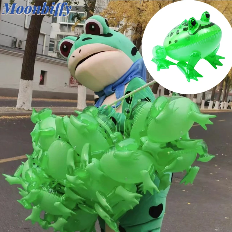 Inflatable Green Frog Shining Eyes Cartoon Frog Model Party Decor Classic Toys - £7.38 GBP+