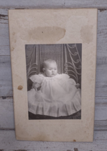 Antique Cabinet Card Photo Baby Child in Christening Gown Seated Wicker Chair - £7.58 GBP