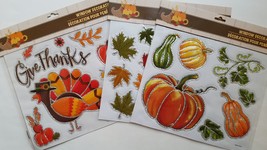 Fall Harvest Thanksgiving 3D Metallic Glitter Window Stickers, Select Theme - £2.38 GBP